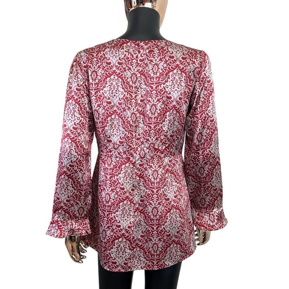 Sundance 100% Silk Red Damask Floral Blouse 10P - Picture 4 of 11